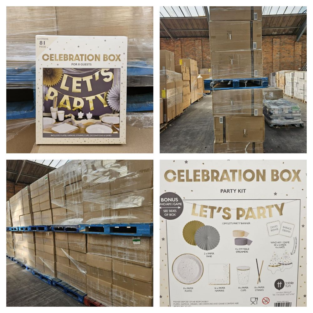 Liquidation Sale Pallets of New & Boxed 81 Piece Party Packs - Delivery Available - Ideal for Christmas, New Year & Birthdays - Final Lot!