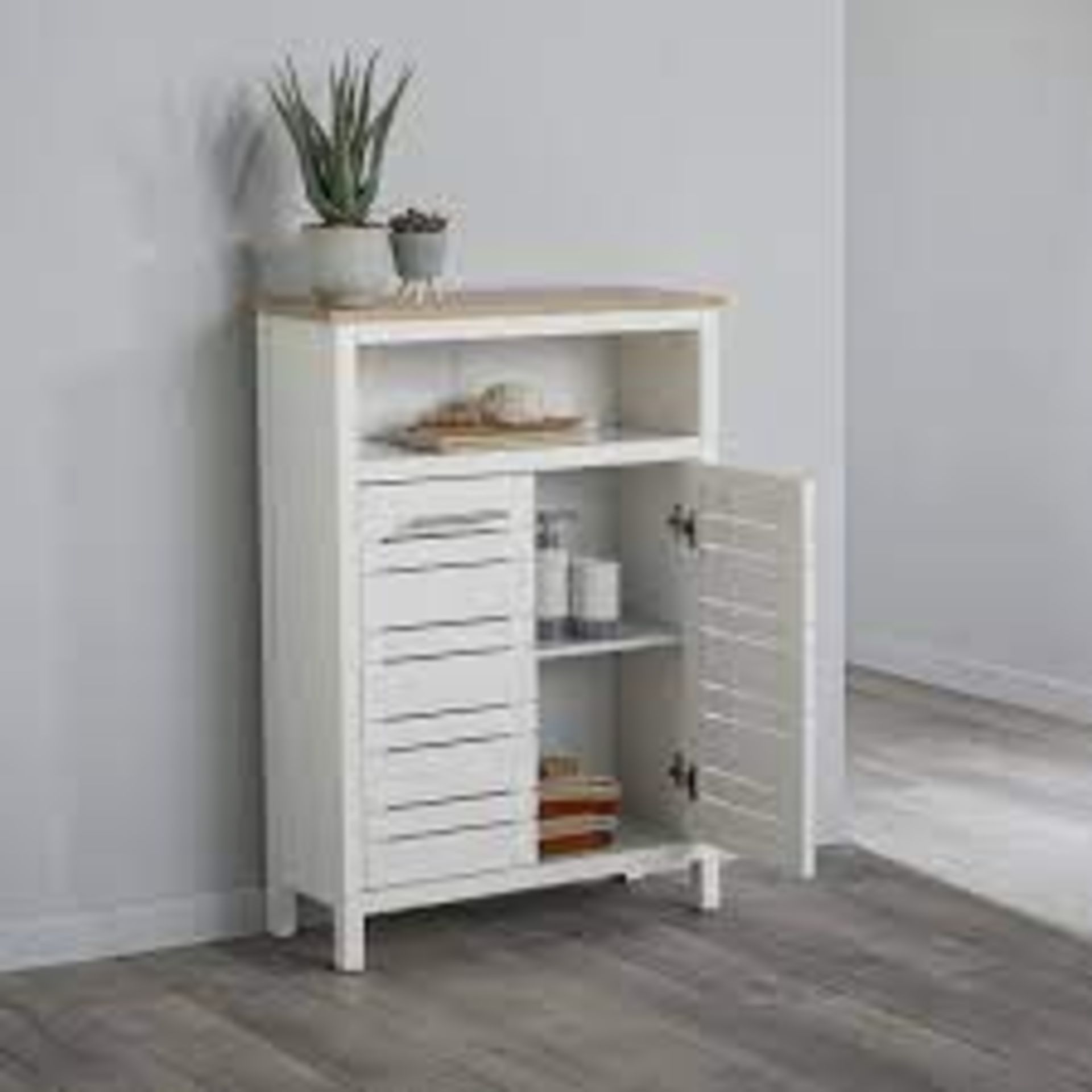 NEW BOXED Hertford Two-Tone White Double Door Storage Unit. The Two-Toned Bathroom Console Cabinet