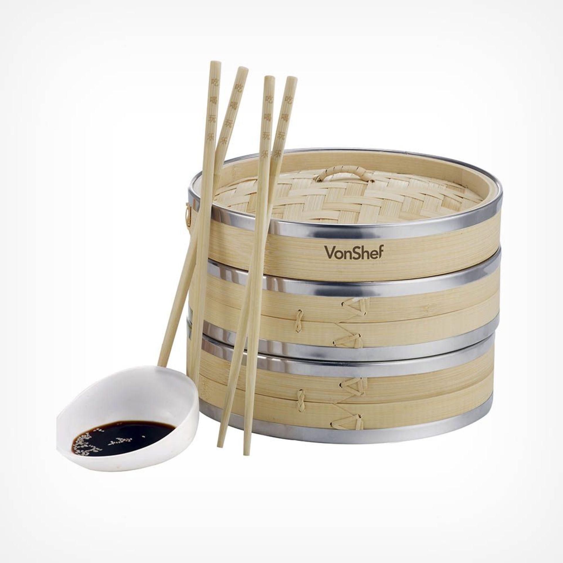 2 Tier Bamboo Steamer. - S2. Made out of tradition natural bamboo wood, the steamer is sturdy and
