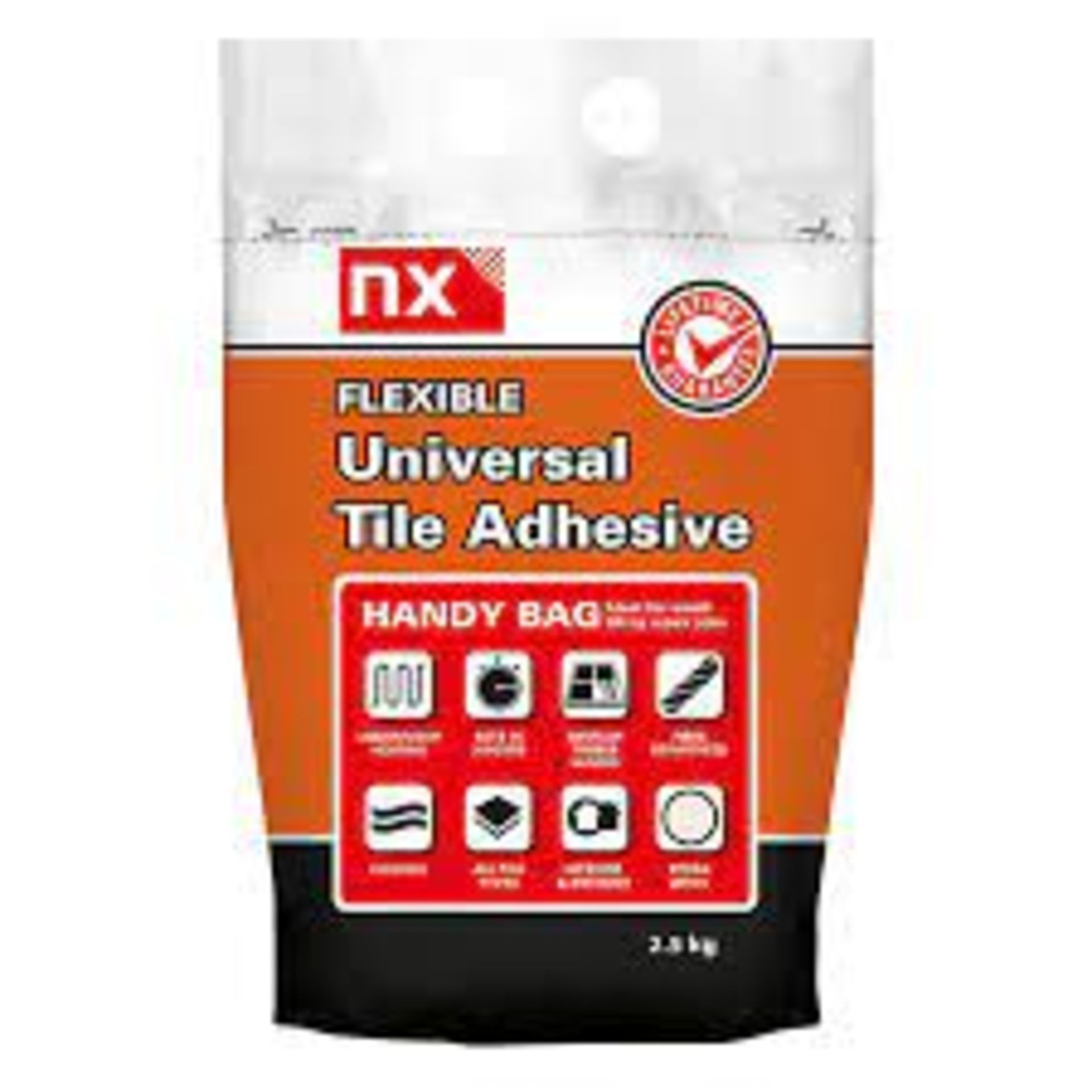 60 X 2.5KG BAGS OF NX FLEXIBLE UNIVERSAL TILE ADHESIVE. STONE WHITE. SUITABLE FOR UNDERFLOOR