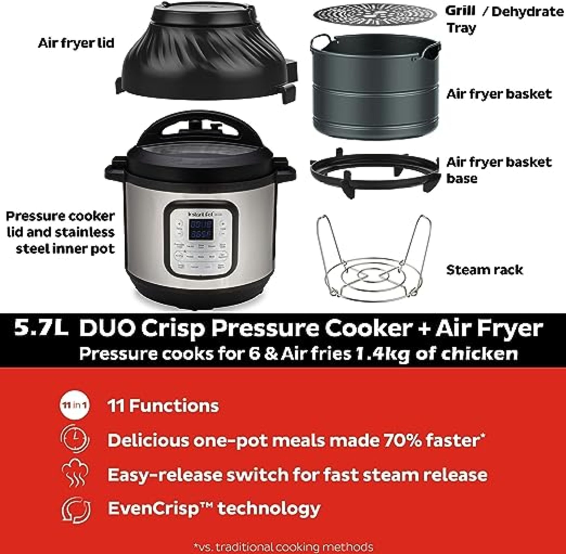 Trade Lot 8 x Brand New Instant Pot Duo Crisp + Air Fryer 11-in-1 Electric Multi-Cooker, 5.7L - - Image 3 of 3