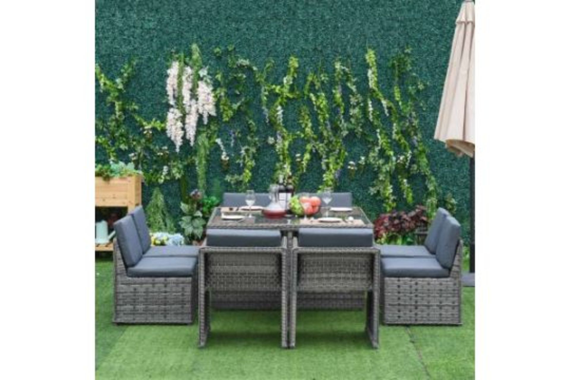Luxury 8-Seater Patio Rattan Wicker Dining Table & Chair Set - Mixed Grey. - SR4. RRP £1,019.00.