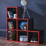 BLACK 6 CUBE STORAGE UNIT WITH RED EDGING R9-2