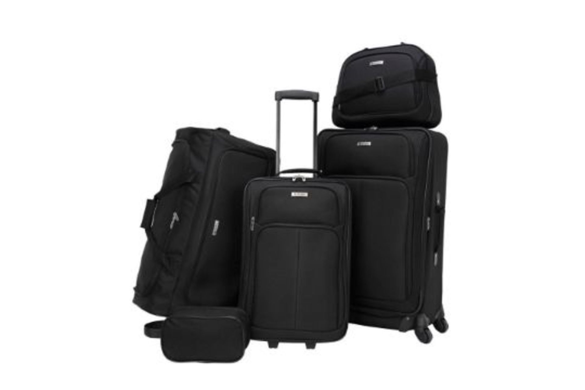 12 x Brand New Set OF TAG Ridgefield Black 5 Piece Softside Luggage Set. RRP $300. This classic