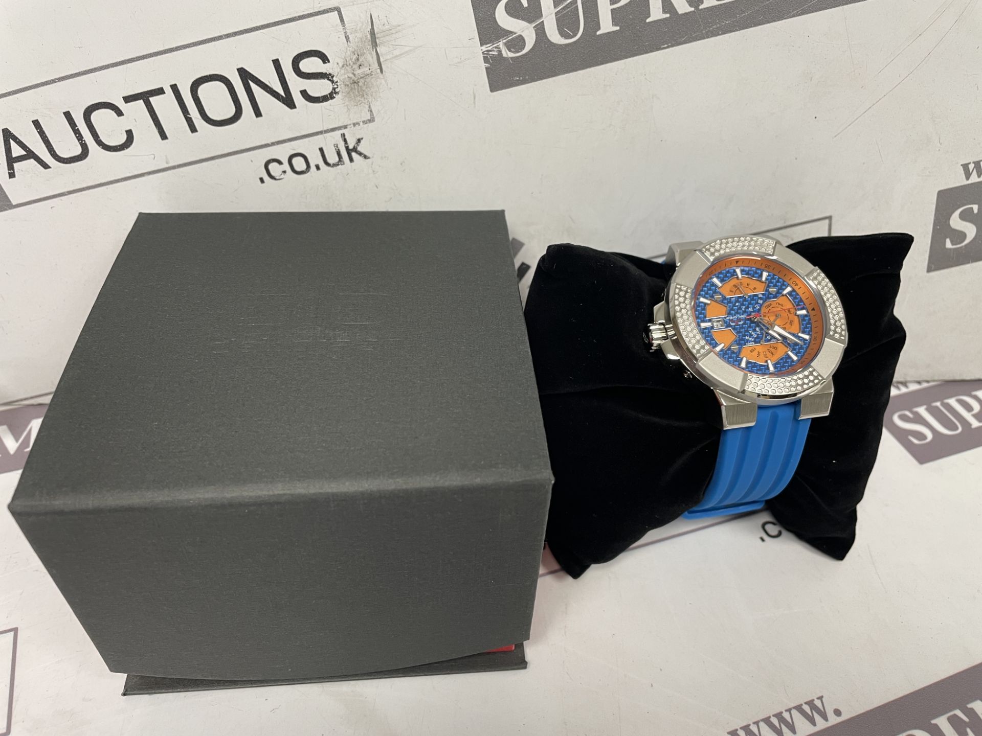 BRAND NEW DELOREAN 45MM Mens Shocker Automatic Watch. BLUE. RRP £165. (OFC6002). Stainless steel