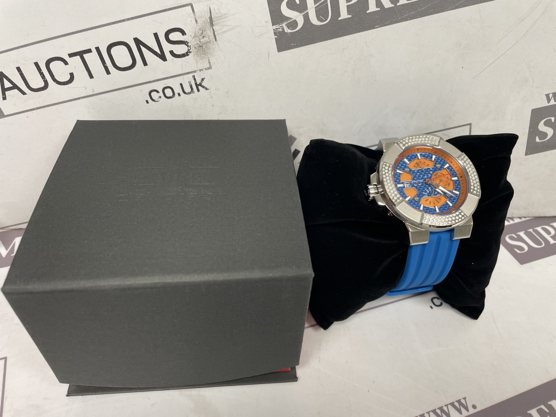 BRAND NEW DELOREAN 45MM Mens Shocker Automatic Watch. BLUE. RRP £165. (OFC6002). Stainless steel