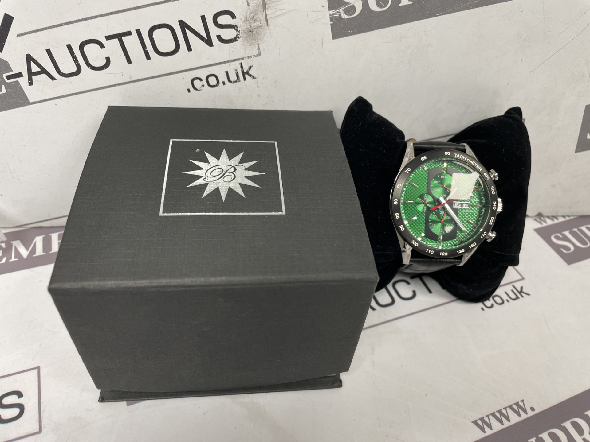 BRAND NEW RAOUL UWE BRAUN 45MM Stainless Steel Automatic Skeleton Tachymeter Watch. GREEN. RRP £225.