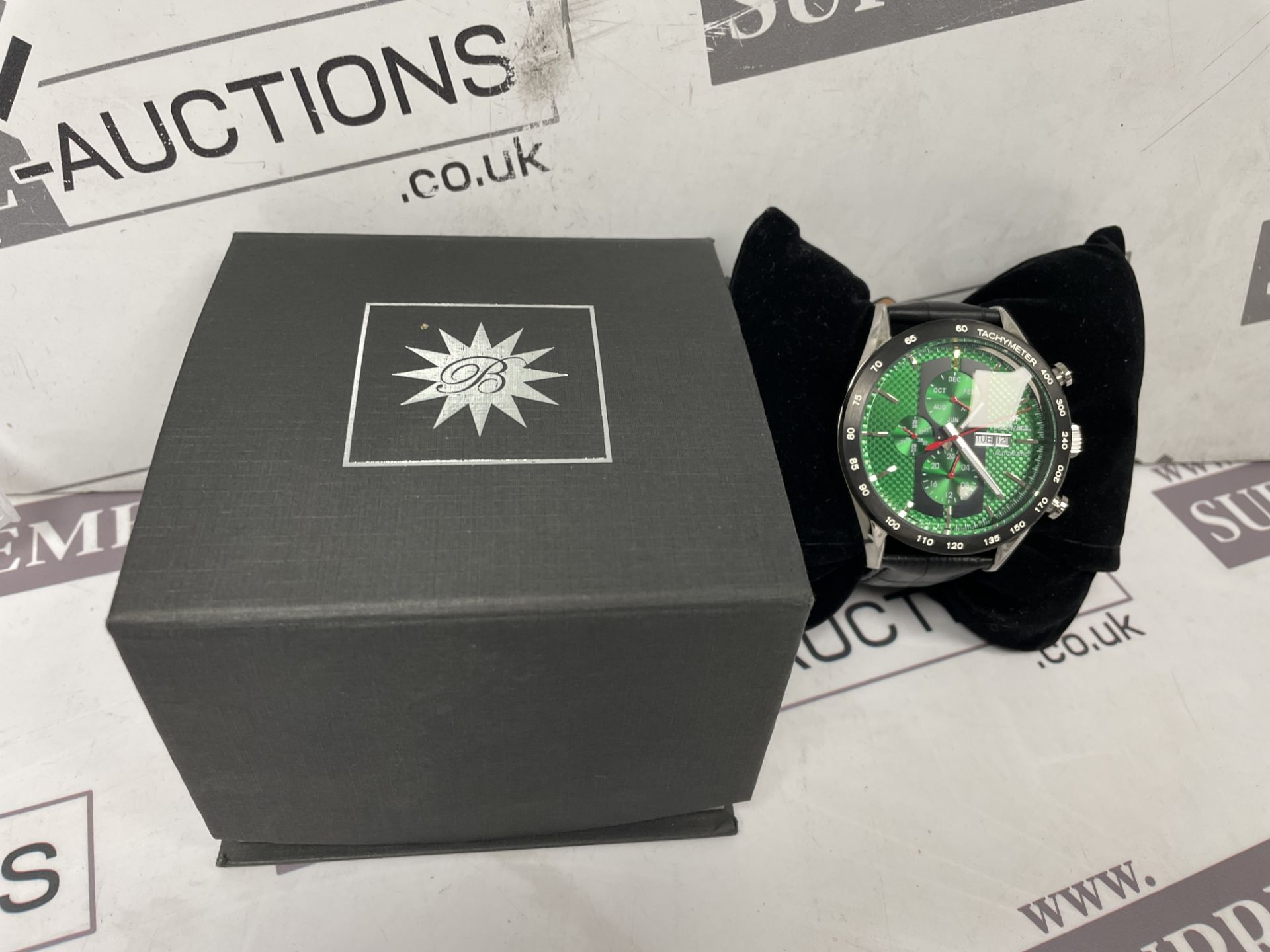 BRAND NEW RAOUL UWE BRAUN 45MM Stainless Steel Automatic Skeleton Tachymeter Watch. GREEN. RRP £225.