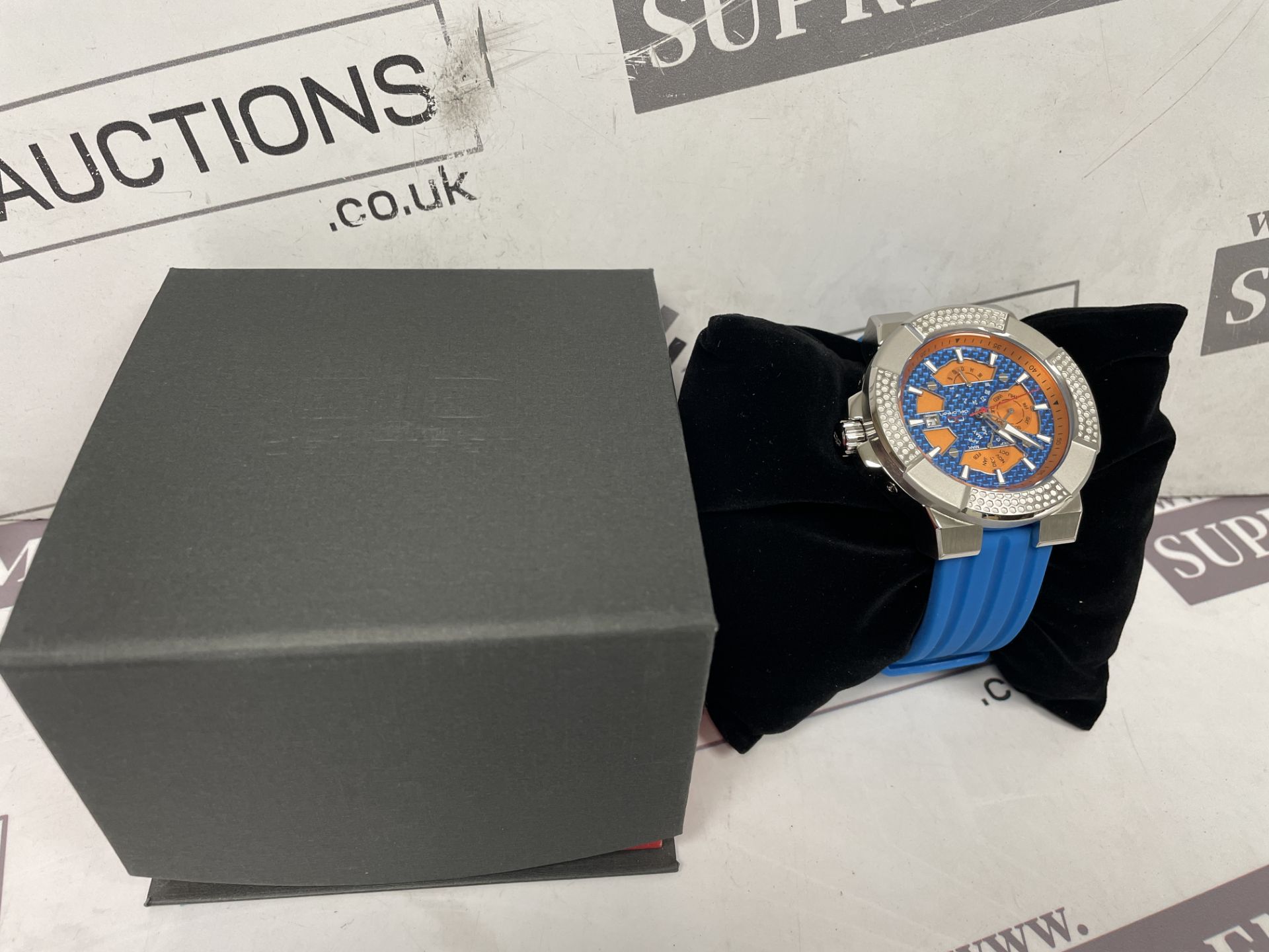 BRAND NEW DELOREAN 45MM Mens Shocker Automatic Watch. BLUE. RRP £165. (OFC6002). Stainless steel