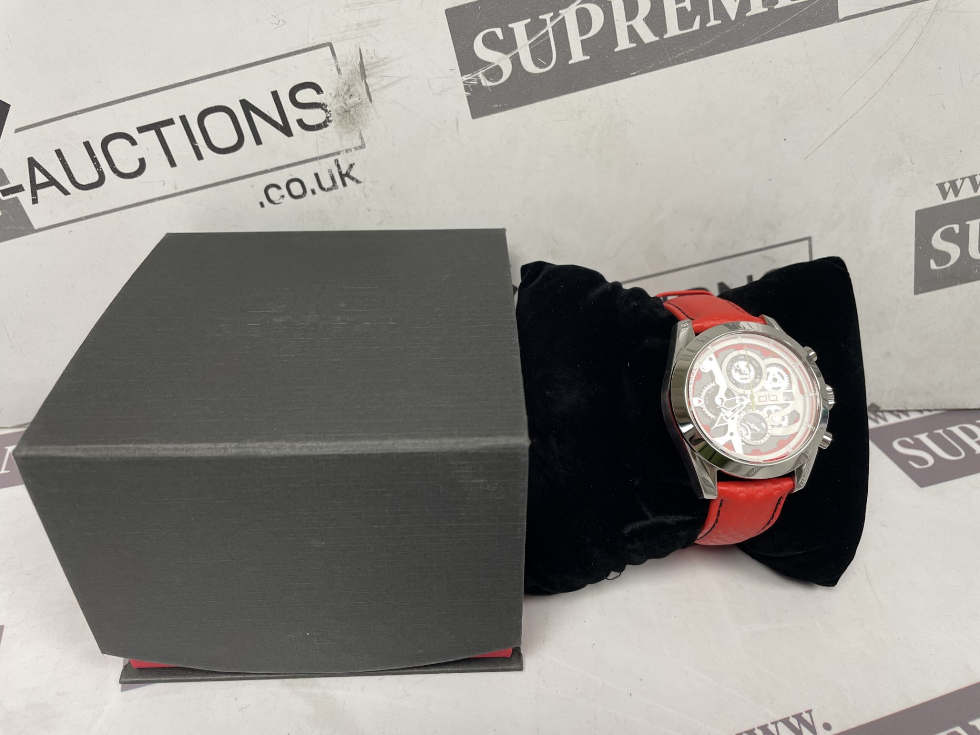 BRAND NEW DELOREAN 41MM Mens Inflame Automatic Chrono Watch. RED. RRP £165 (OFC1002). Stainless