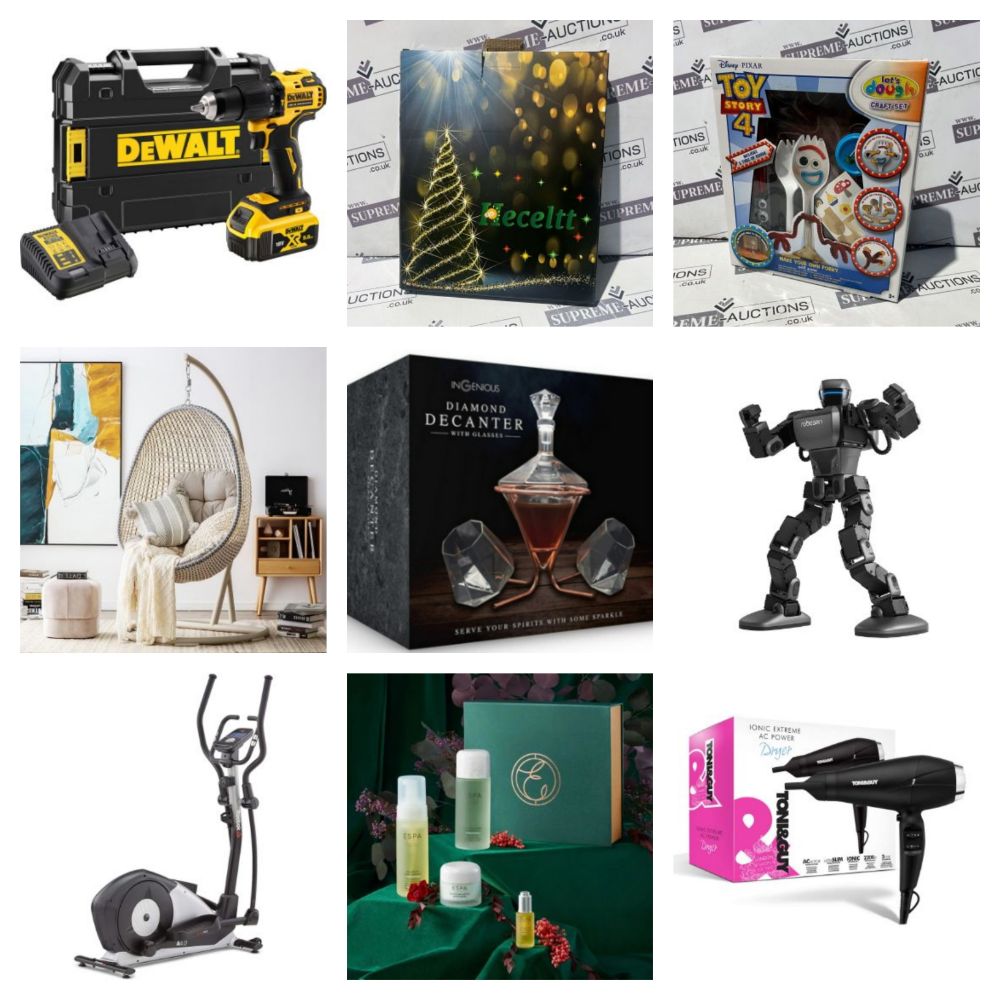 TRADE LIQUIDATION SALE INCLUDING LAPTOPS, DRONES, HOT TUBS, GYM EQUIPMENT, BRANDED CLOTHING, TOOLS, TOYS, DIY, FURNITURE AND MORE