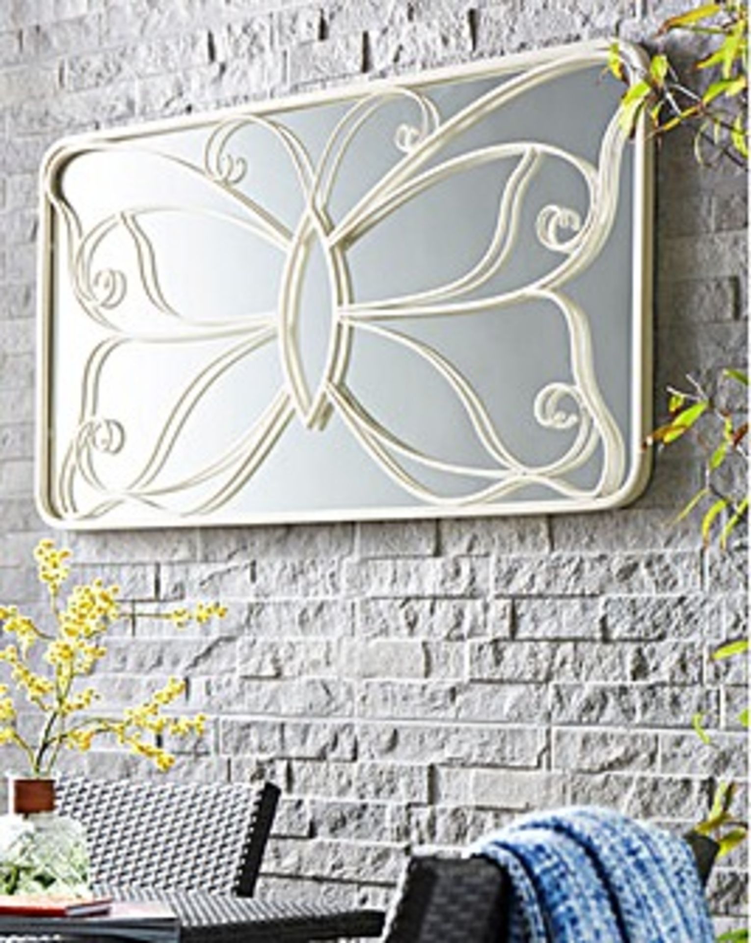 BRAND NEW LUXURY GARDEN BUTTERFLY MIRROR CREAM 100 X 2.5 X 55CM RRP £149 R11.10