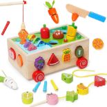 TRADE LOT 30 X BRAND NEW 7 IN 1 WOODEN TOY WITH CARROT HARVEST, MOTOR SKILLS TO, PLUG IN CUBE