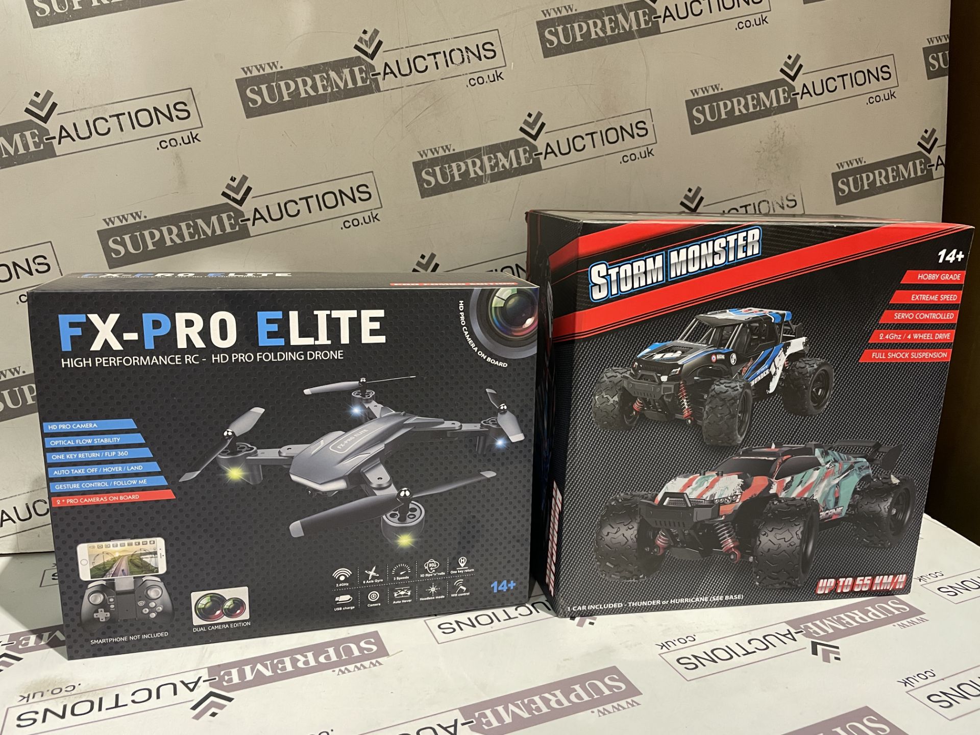 2 PIECE RC GIFT SET INCLUDING FX PRO ELITEHIGH PERFORMANCE FOLDING HD PRO DRONE AND 4WD THUNDER