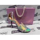 BRAND NEW BOXED MARY CHING SOFIA SILVER LUXURY FASHION SHOES SIZE 41 HEEL 105 RRP £495