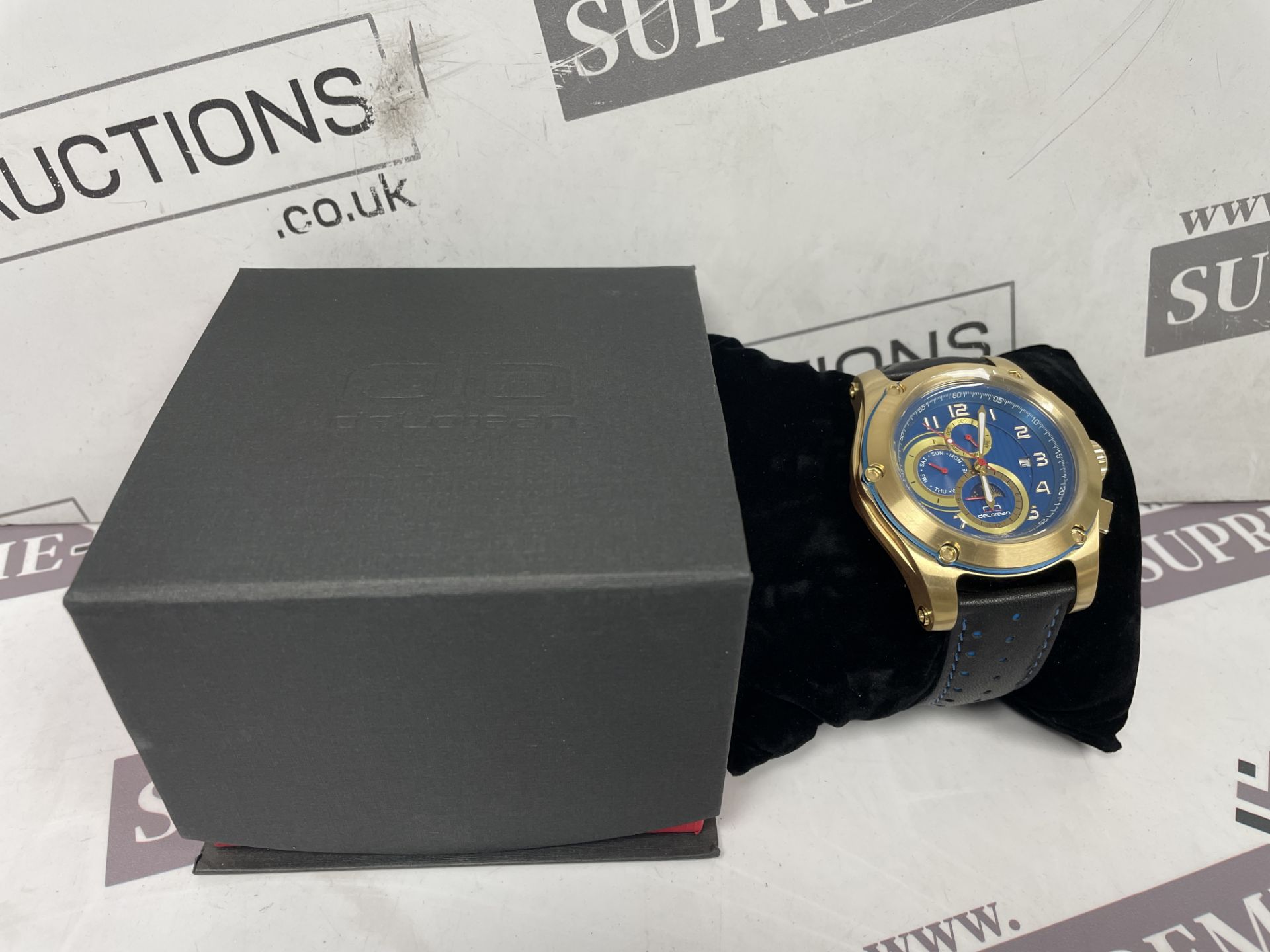 BRAND NEW DELOREAN 45MM Mens Orbit Automatic Watch. BLUE/BLACK/GOLD. RRP £175. (OFC8005).