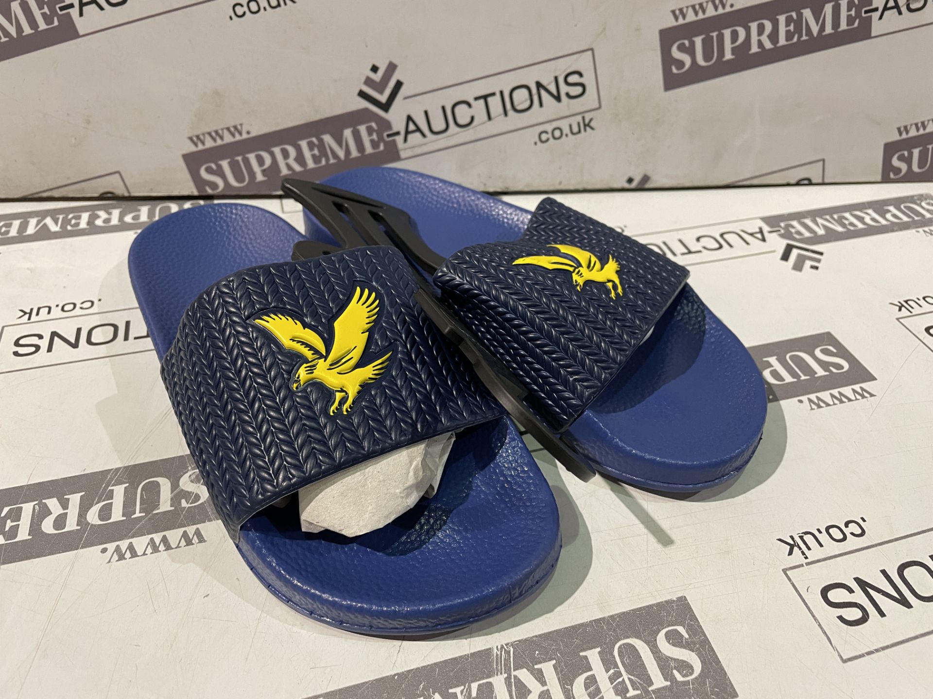 (NO VAT) 8 X BRAND NEW LYLE AND SCOTT GALAXY BLUE SLIDERS SIZE 36 R2-1