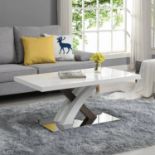 Basel High Gloss White Coffee Table with Stainless Steel Base. - SR3. RRP £239.99. Our Basel