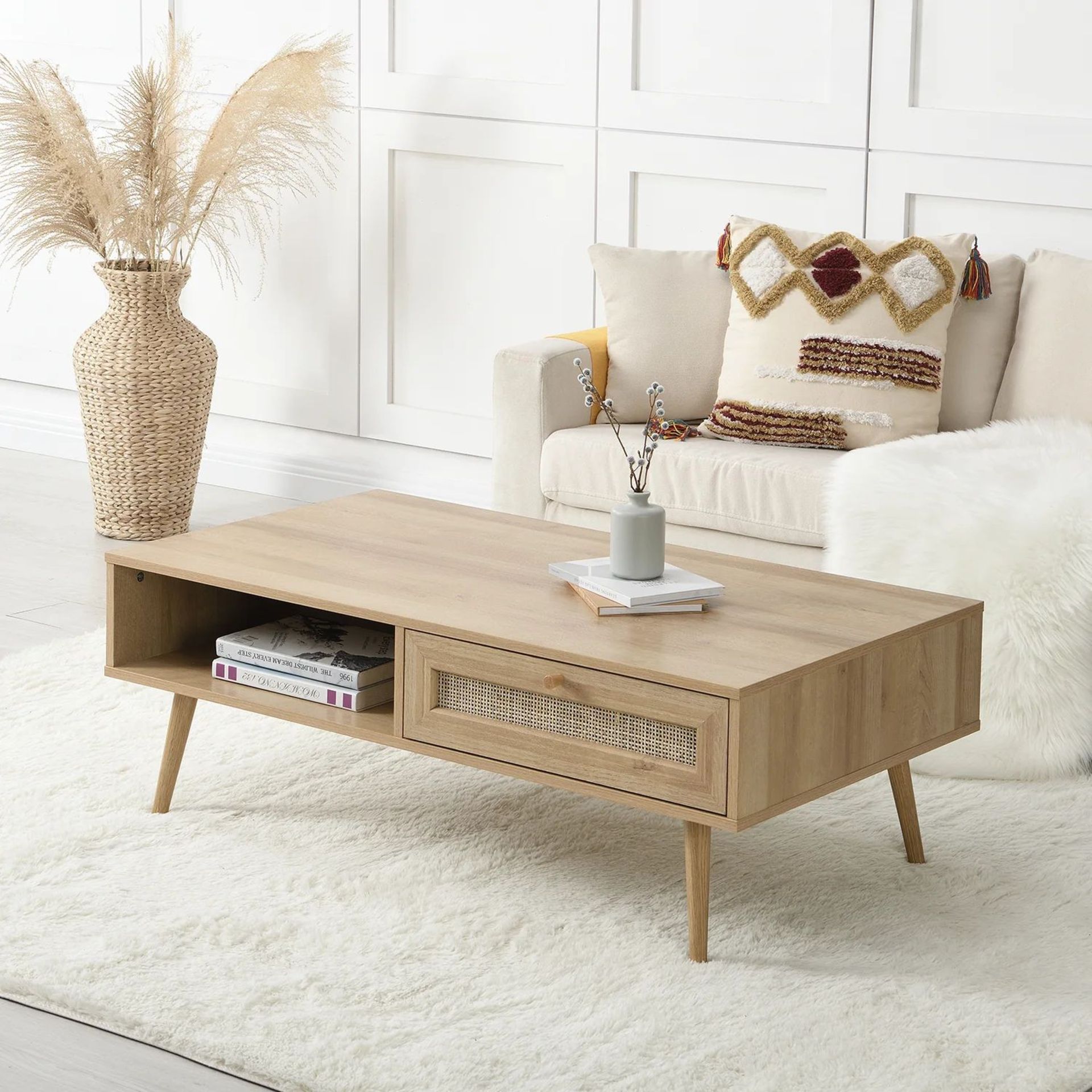 Frances Woven Rattan Wooden Coffee Table in Natural Colour. - SR3. RRP £199.99. Our Frances coffee