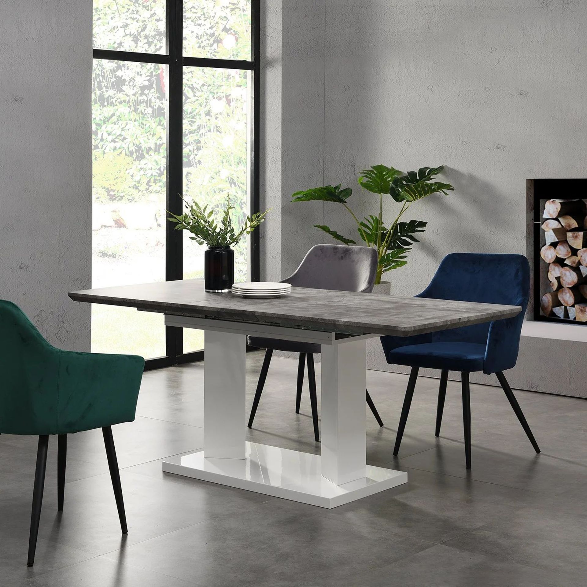 Goswell Concrete Effect Extending Dining Table 6 to 8 Seater. - SR3. RRP £429.99. Our stylish