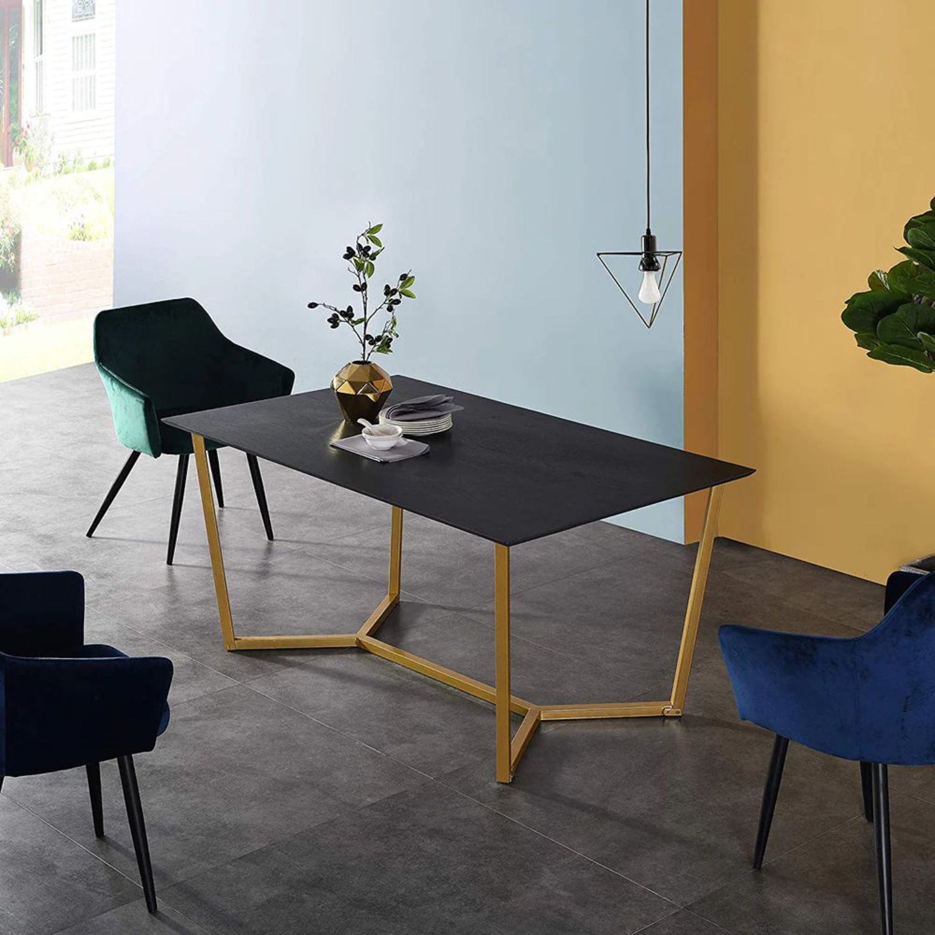 SIERRE 6 Seater Dark Oak Dining Table with Geometric Metal Legs. - SR3. RRP £299.99. Being stylish