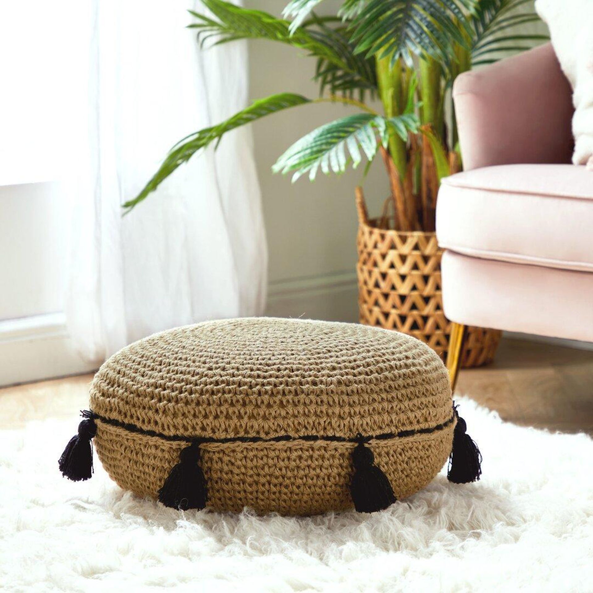 Jute Tassel Floor Cushion - PW. Jute Tassel Floor CushionAdd a touch of unique style to your