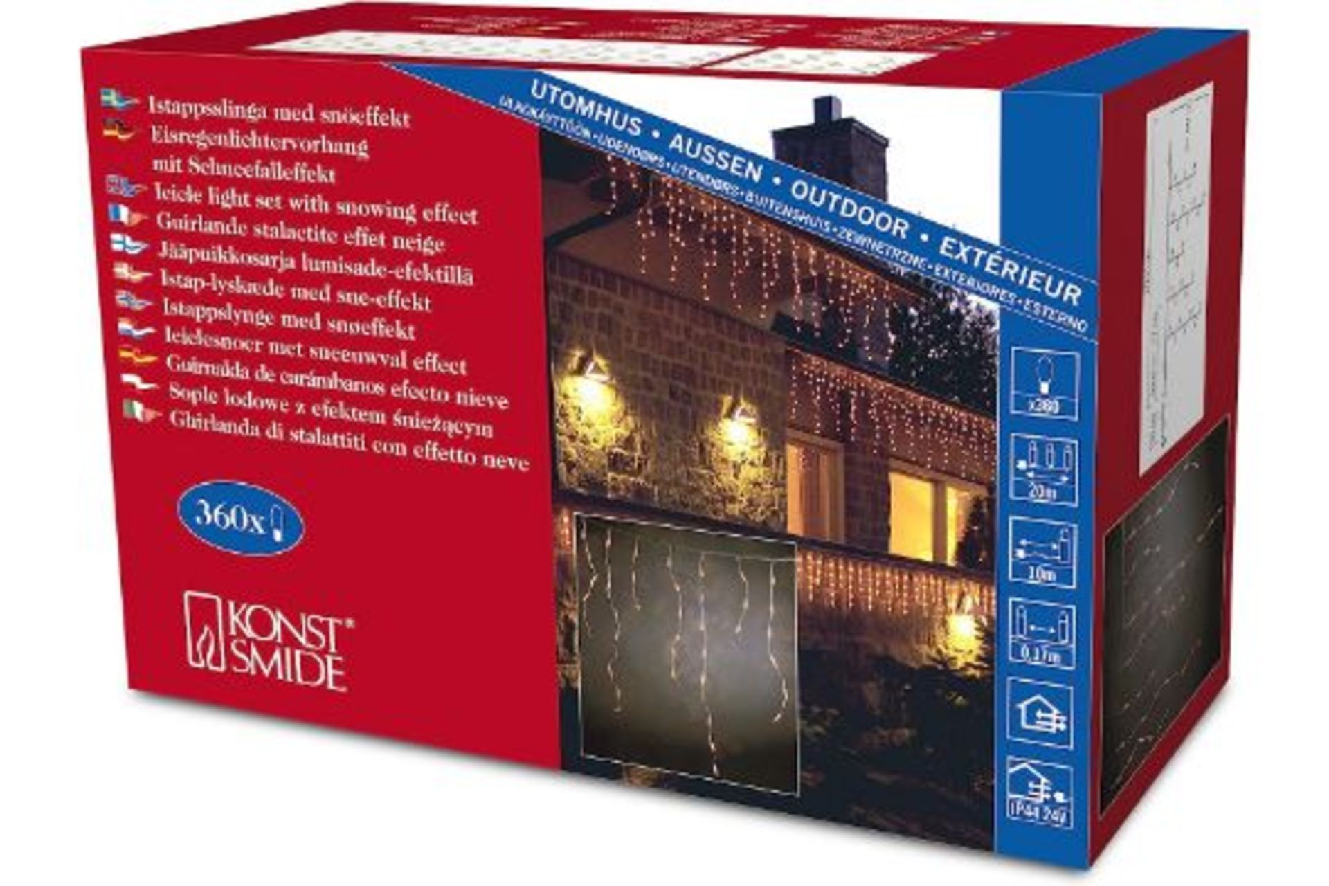 PALLET TO CONTAIN 96 x NEW BOXED SETS OF Konstsmide Outdoor Lighting 360 Bulb Outdoor Icicle Set 10m