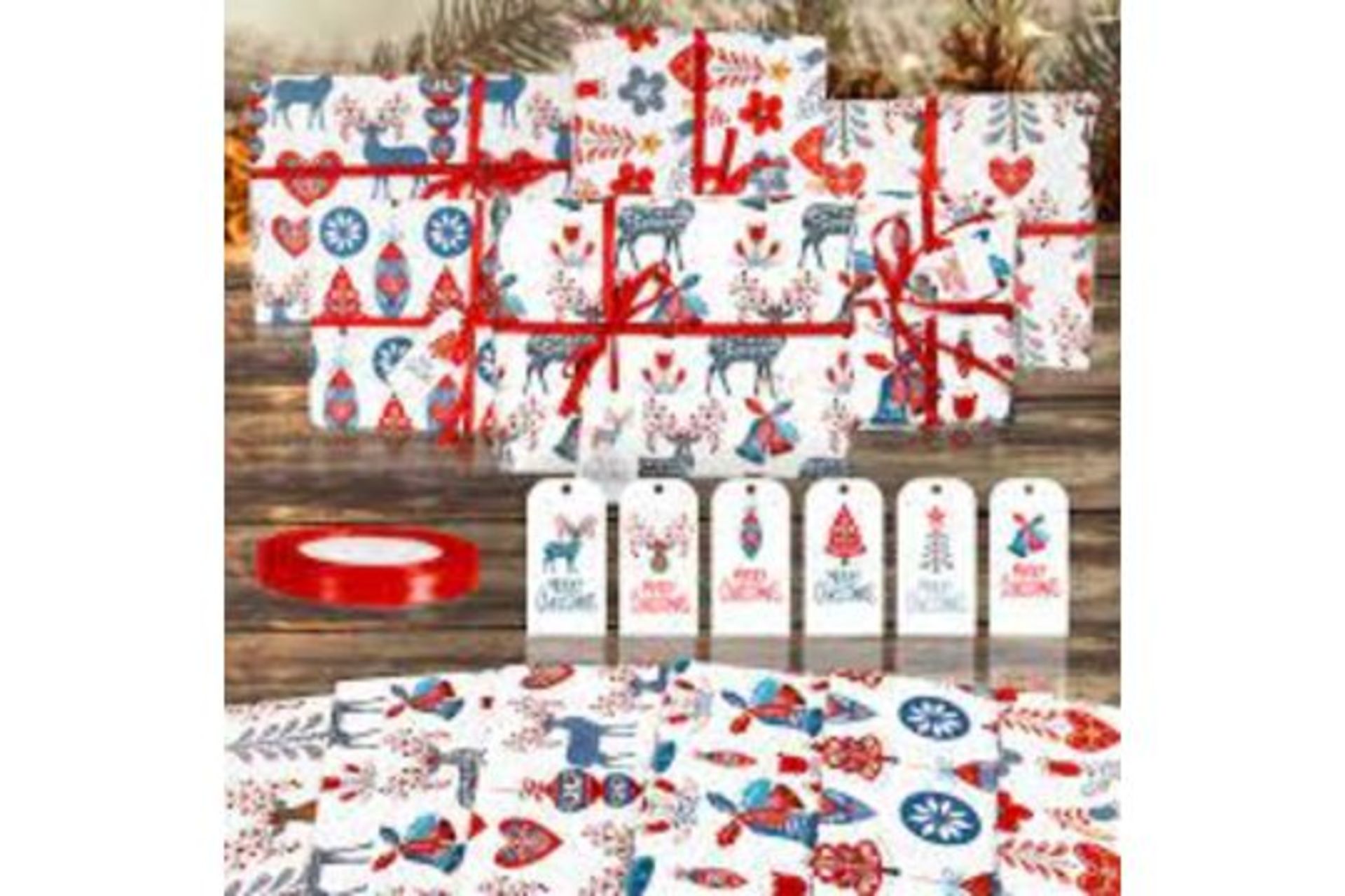 TRADE LOT 300 X BRAND NEW ASSORTED SETS OF 6 FOLDED SHEETS LUXURY CHRISTMAS WRAPPING PAPER SETS IN - Image 4 of 4