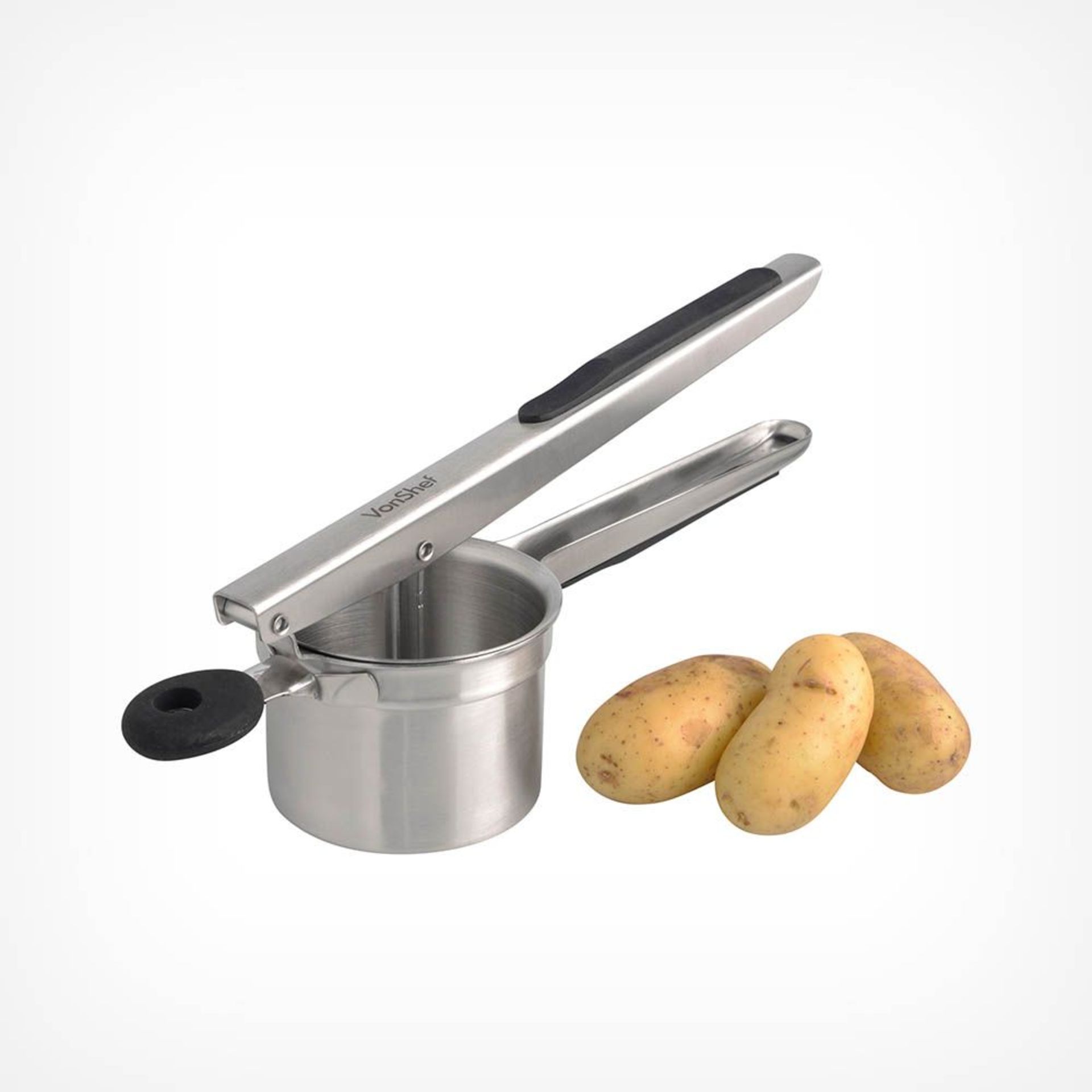 Steel Potato Ricer. - S2. The ricer can also be used as a fruit press and allows you to create