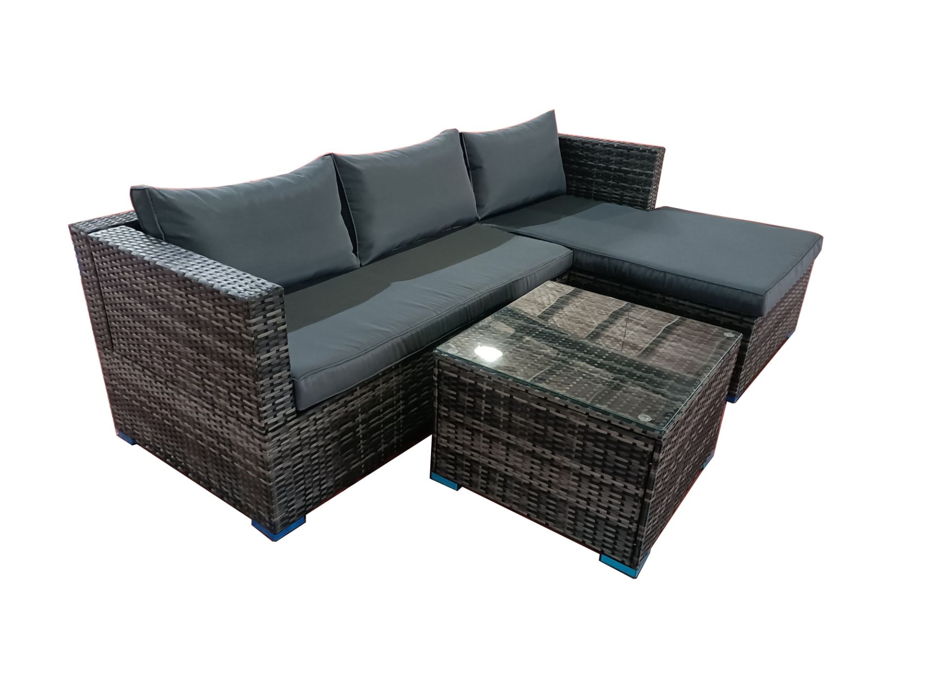 BOX NEW RATTAN GREY 3P/C OPTIONAL CORNER SUITE, C/W SOFA, LOUNGER, COFFEE TABLE, GLASS - Image 5 of 5