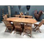 BOX NEW PACKAGED 9 PC HIGH GRADE TEAK PATIO SET (EXTENDABLE 240CM TABLE WITH 8 CHAIRS)