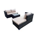 BOX NEW RATTAN BROWN/IVORY CUSHION 3P/C OPTIONAL CORNER SUITE, C/W SOFA, LOUNGER, COFFEE TABLE,