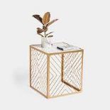 Marble Top Square Side Table End Table With Gold Iron Geometric Frame ED - S2.