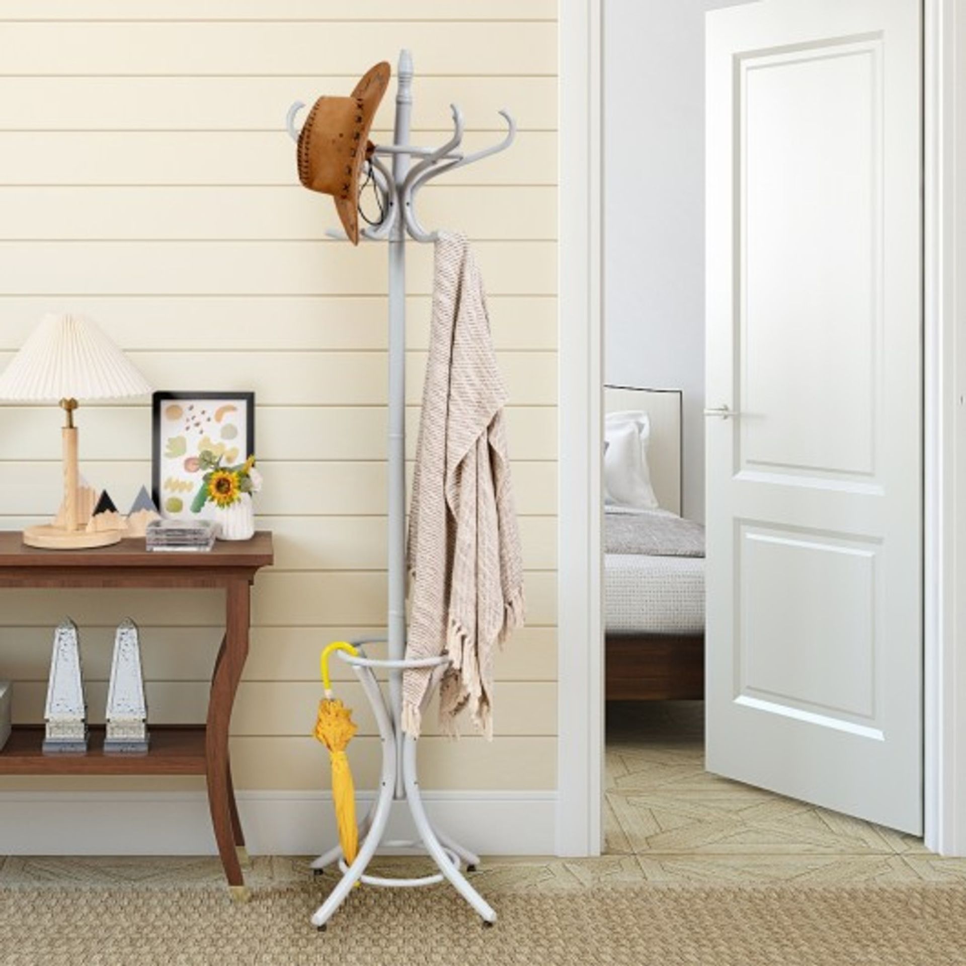 Wood Standing Hat Coat Rack With Umbrella Stand. - PW. This coat rack stand is a perfect solution to