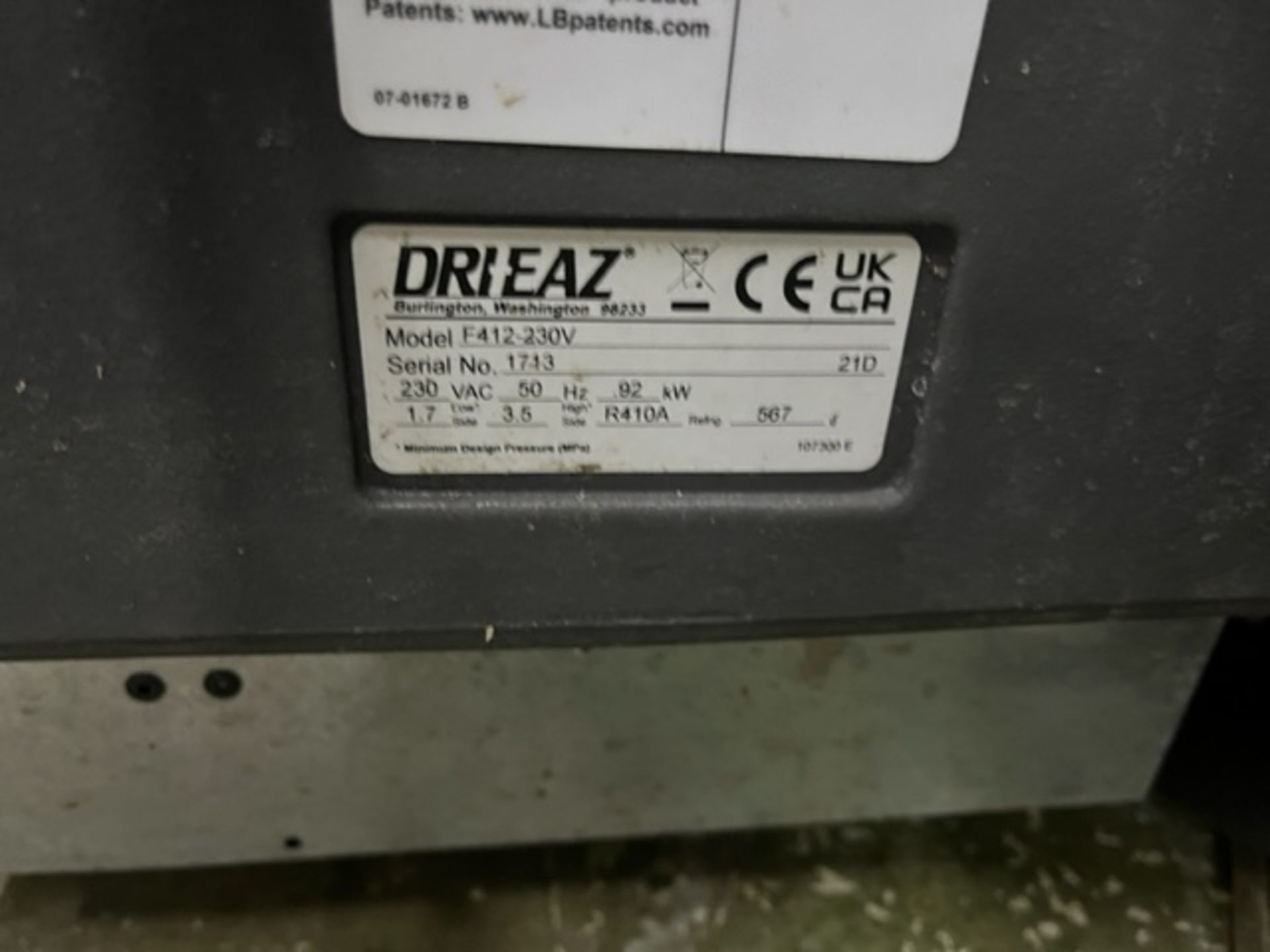 Drieaz model F412-230V, SERIAL 1713 LGR7000 DEHUMIDIFIER - Image 2 of 2