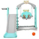 4-in-1 Toddler Climber and Swing Set with Removable Basketball Hoop, Long Slide, Easy Climb