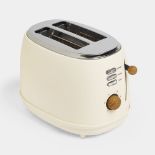 Cream & Wood Toaster. - BI. Featuring a wood-effect dial and a clean matte cream finish, our