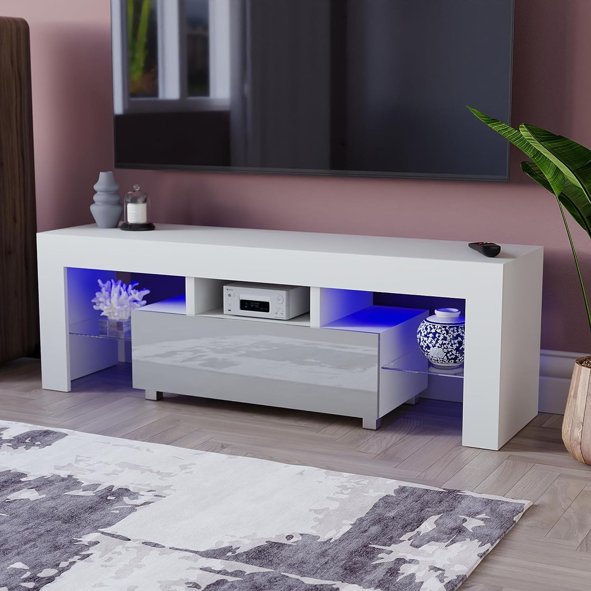 Vida Designs Luna LED TV Unit 1 Drawer Modern Gloss Matte MDF Living Room Cabinet Media Stand
