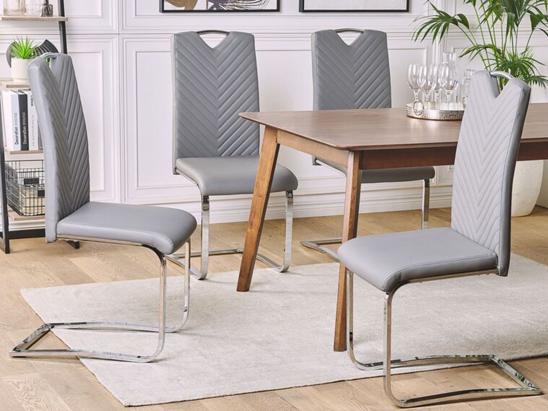 Picknes Set of 2 Faux Leather Dining Chairs Light Grey. - SR6. RRP £279.99. Add a modern touch to - Image 2 of 2