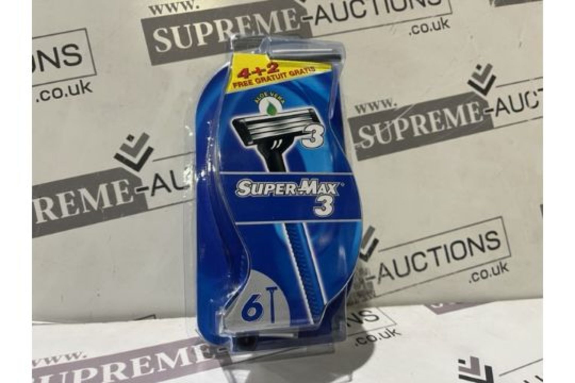 72 X NEW SEALED PACKS OF 6 SUPER-MAX 3 - 3 BLADE INNOVATION RAZORS WITH RAZOR BLADES. ALOE VERA. (