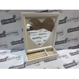 9 X BRAND NEW WHITE HEART MIRRORS WITH JEWELLERY STORAGE R15-2