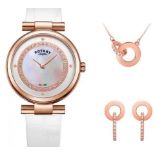 3x NEW & BOXED ROTARY Ladies Quartz Watch with Steel Bracelet and Jewellery Gift Set. ROSE GOLD/