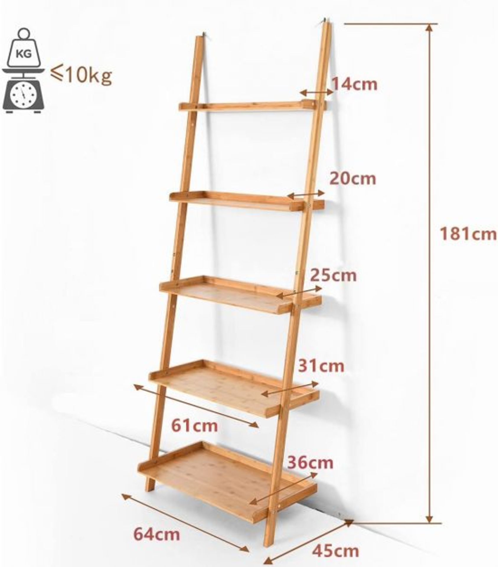 5 Tier Bamboo Ladder Shelf with Raised Baffle for Living Room