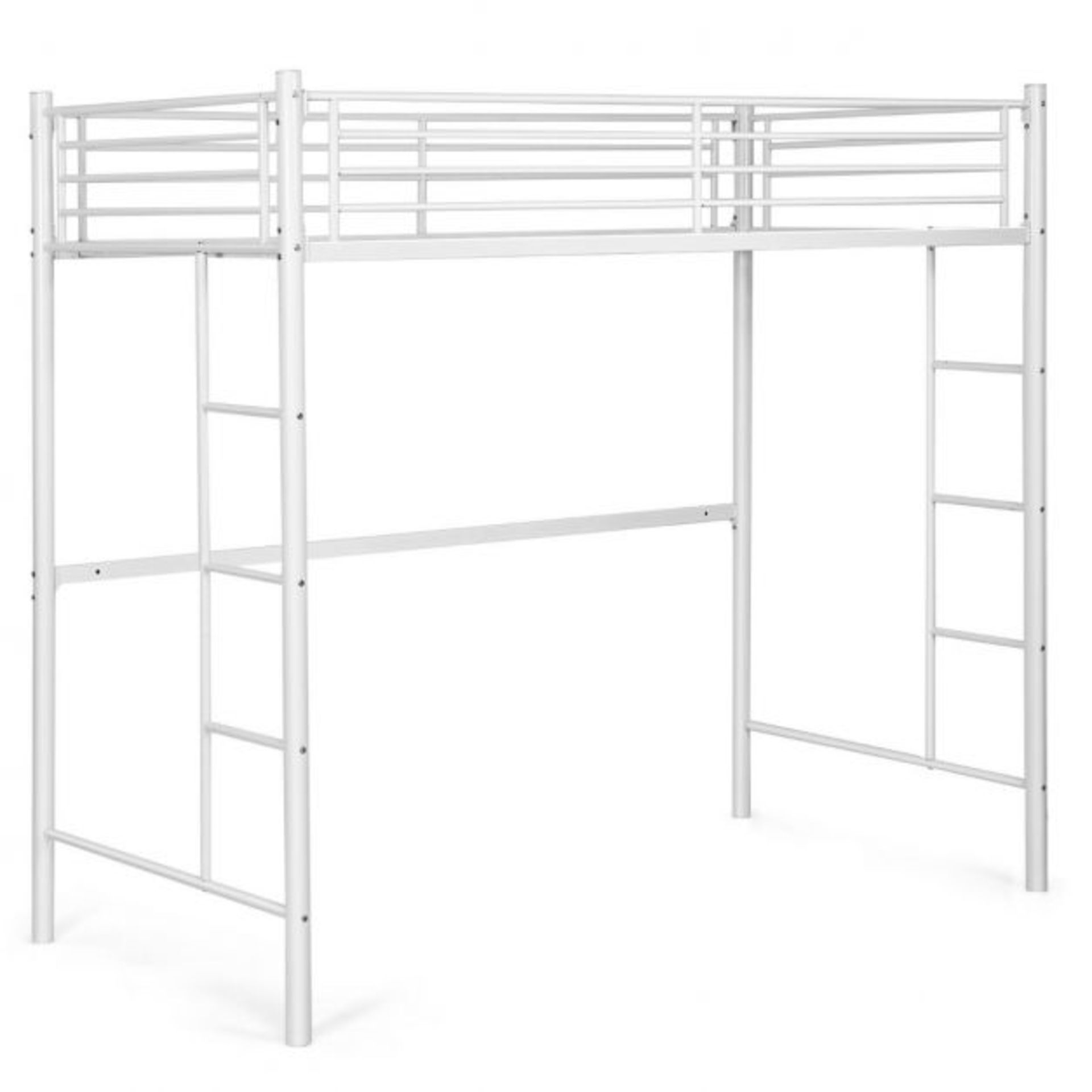 Twin Metal Loft Bed Frame with Safety Guardrail for Kids and Adults