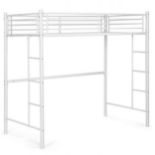 Twin Metal Loft Bed Frame with Safety Guardrail for Kids and Adults