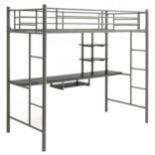 Metal Bunk Bed Frame High Sleeper with Desk and Storage Shelves