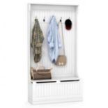 3-in-1 Hall Tree Storage Bench and Coat Rack with 5 Hooks and Cabinet