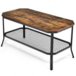 2-Tier Industrial Coffee Table with Open Metal Mesh Shelf - RRP £164.99 (LOCATION - H/S R 4.1)