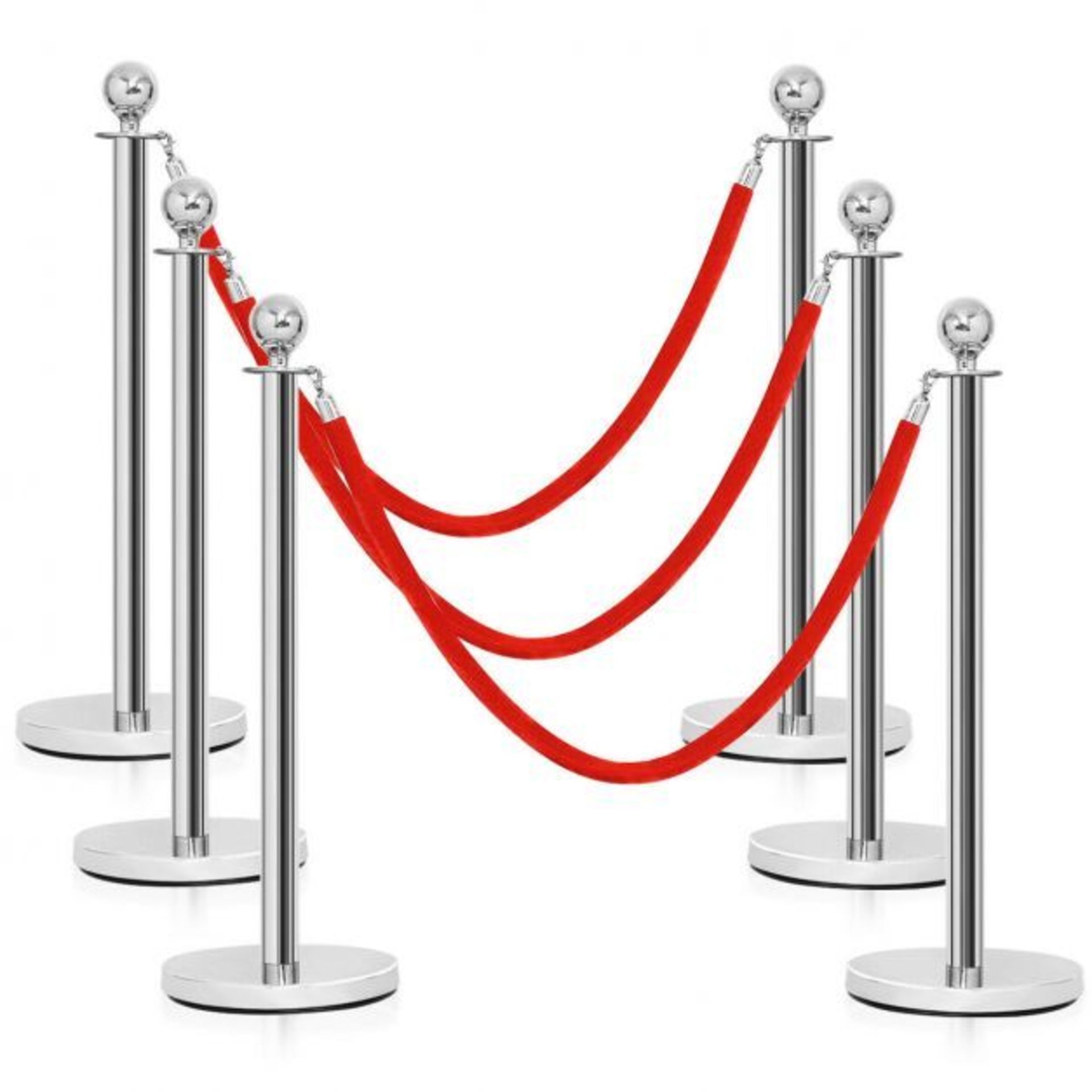 6pc Polished Steel Stanchion with Red Velvet Ropes 1.5m. - SR41. Rope stanchions are regularly