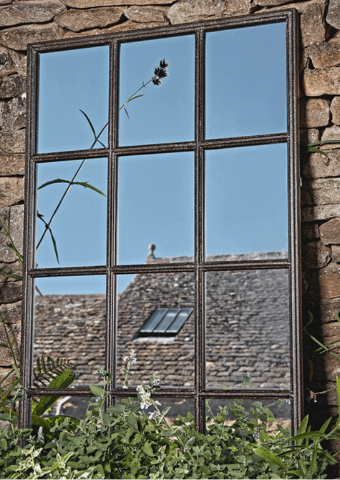 New & Boxed Outdoor Industrial Window Mirror. RRP £225.Total: H 100 x W 60 x D 4cm. Features: Made